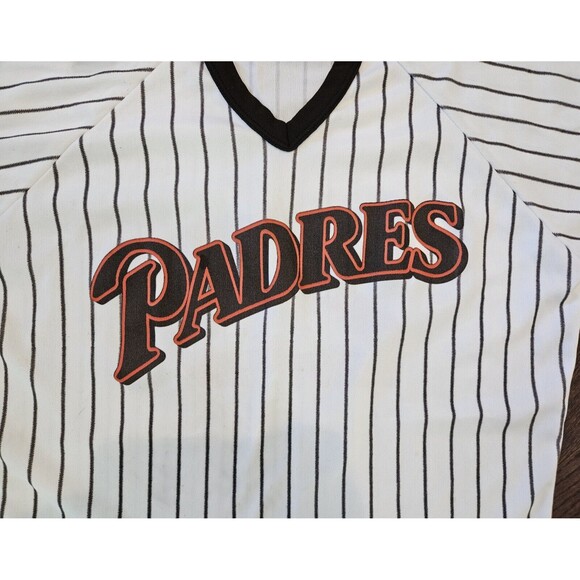 San Diego Padres Baseball Rawlings Pinstripe Single Stitched Shirt Men's L VTG - Picture 4 of 14